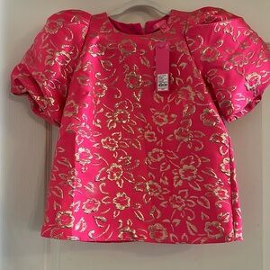 Lilly Pulitzer Pink Grenadine and Gold brocade Floral Top